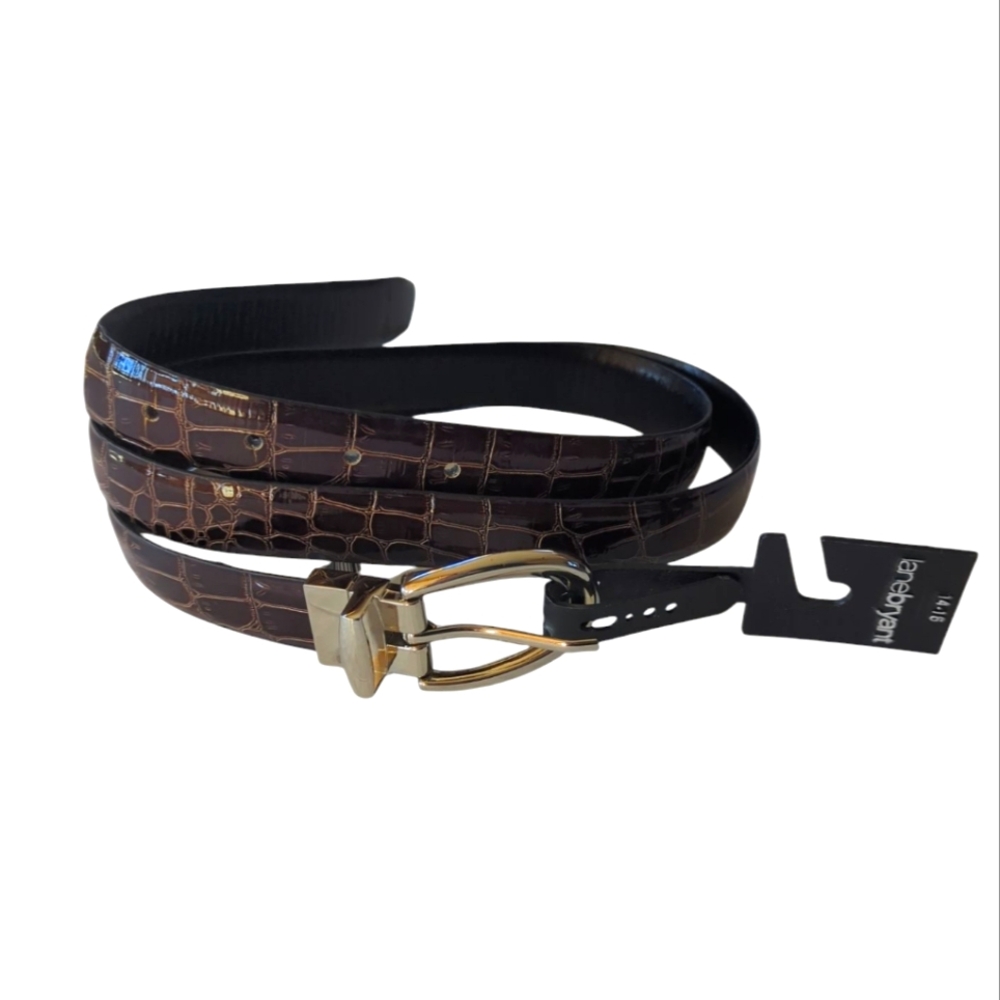 NWT Lane Bryant Reversible Crocodile Embossed Faux Leather Belt 14/16 Brown FLAW